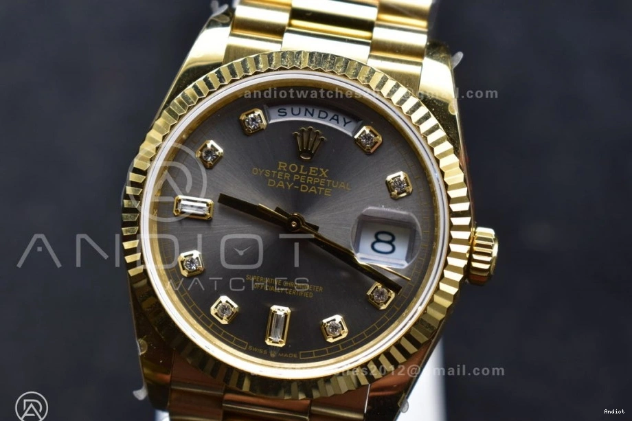 on DayDate (Gain President with Diamond QF YG Best Weight) Steel V5 Grey Square Dial Bracelet Edition vr3255 36 904L 0419